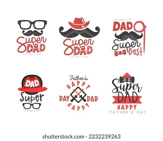 Happy Day Dad logo set. Father Day hand drawn badges, labels vector illustration