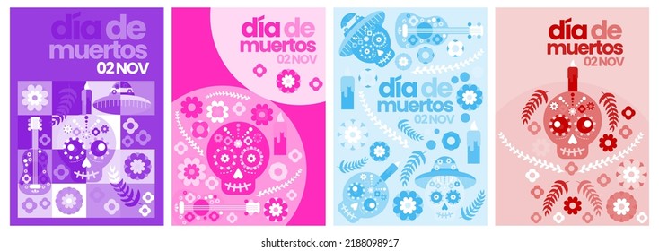 Happy day of the dead, Dia des los muertos collection vector set, with sombrero, flower, skull, bone isolated transparent objects