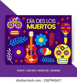 Happy day of the dead invitation card, with sombrero, flower, skull, bone isolated transparent objects
