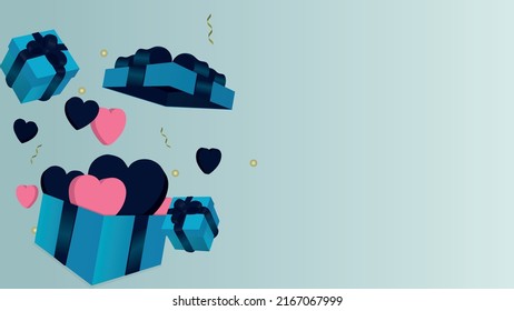 Happy Father’s Day decoration background with heart and gift box, copy space text, 3D rendering illustration.