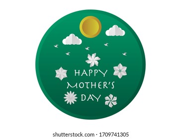 Happy Mother’s day design greeting card. Vector illustration good for the mom holiday,poster,banner,invitation,postcard,wallpaper,background, brochure.Decorated with flowers,sun,clouds.Paper style