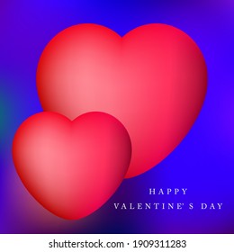 Happy Valentine’s day digital card vector, red magenta 3D two hearts on blue purple background, clip art vector, instagram post, facebook icon, linkedin post vector, online store design