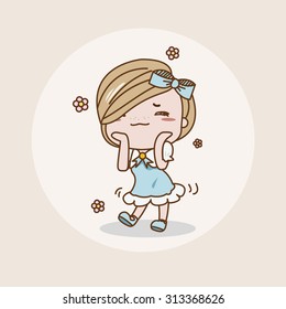 Happy, Day Dreaming Girl / Lady / Woman Isolated Vector / Image / Illustration / Drawing / Cartoon / Animation