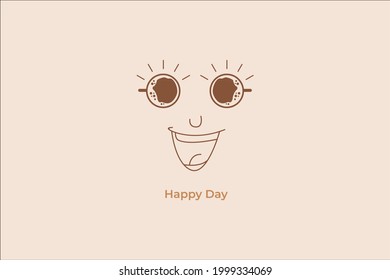 Happy day with eye shaped coffee and smile. Vector illustration