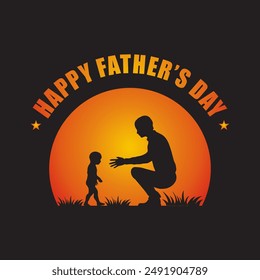 Happy Father’s Day Father and son illustration and Typography Vector Text design
