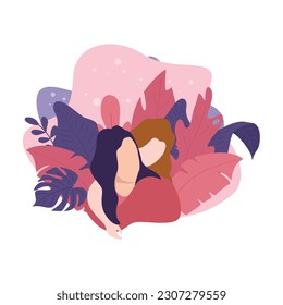 Happy Mother’s Day in Flat Illustration, Mother Hugging Her Lovely Daughter