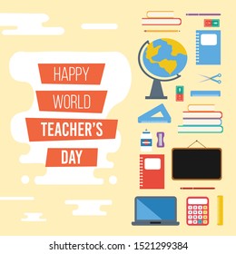Happy Teacher’s Day Flat Peach Background Vector Illustration