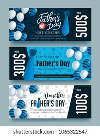 Happy Father’s Day Gift Voucher discount template. Vector illustration.