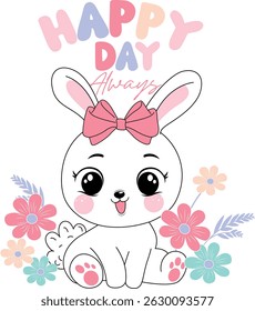 happy day girl rabbit cute adorable