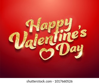 Happy Valentine’s Day with glitter effect on a red background