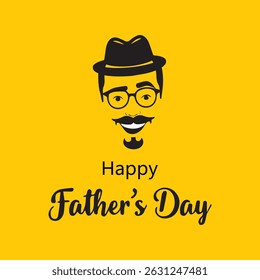 Happy Father’s Day Greeting with Bald Cartoon Dad on Yellow Background, Happy Father’s Day, cartoon dad illustration