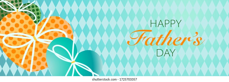 Happy Father’s Day greeting banner design with lettering and heart shape gift boxes