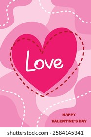Happy Valentine’s Day greeting card in abstract style. Background with cartoon design heart. Vector illustration
