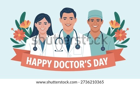 Happy doctor’s day greeting card background with professional stethoscope and heartbeat line illustration for medical appreciation and healthcare celebration banner.