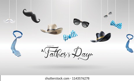 Happy Father’s Day greeting card, banner design with lettering, typography or Calligraphy in three-dimensional style