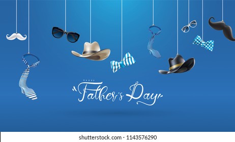 Happy Father’s Day greeting card, banner design with lettering, typography or Calligraphy in three-dimensional style