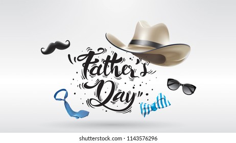 Happy Father’s Day greeting card, banner design with lettering, typography or Calligraphy in three-dimensional style