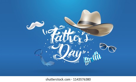 Happy Father’s Day greeting card, banner design with lettering, typography or Calligraphy in three-dimensional style