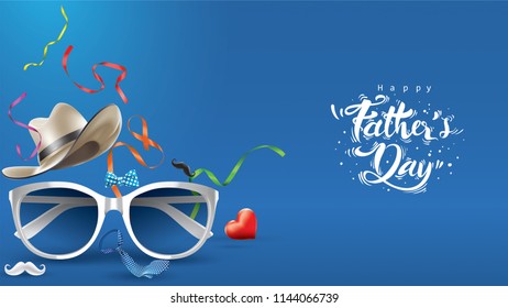 Happy Father’s Day greeting card, banner design with lettering, typography or Calligraphy in three-dimensional style