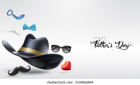 Happy Father’s Day greeting card, banner design with lettering, typography or Calligraphy in three-dimensional style