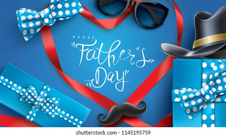 Happy Father’s Day greeting card, banner design with lettering, typography or Calligraphy in three-dimensional style