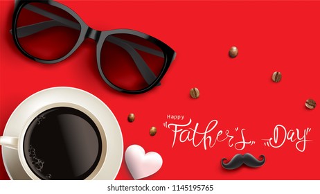 Happy Father’s Day greeting card, banner design with lettering, typography or Calligraphy in three-dimensional style