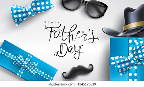 Happy Father’s Day greeting card, banner design with lettering, typography or Calligraphy in three-dimensional style