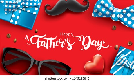 Happy Father’s Day greeting card, banner design with lettering, typography or Calligraphy in three-dimensional style