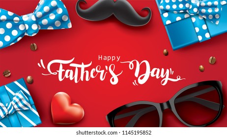 Happy Father’s Day greeting card, banner design with lettering, typography or Calligraphy in three-dimensional style