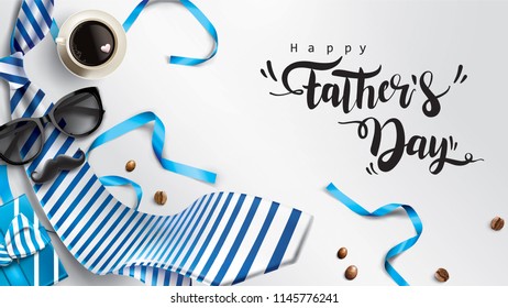 Happy Father’s Day greeting card, banner design with lettering, typography or Calligraphy in three-dimensional style