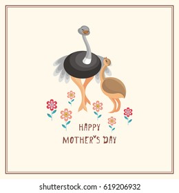 Happy Mother’s day greeting card in cartoon style with the image of cute animals and their cubs.