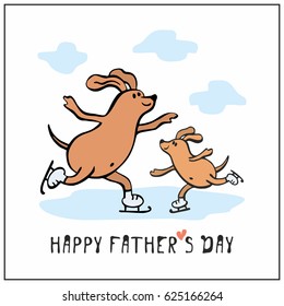 Happy father’s day greeting card in cartoon style with cute dogs. Vector illustration.