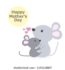 Happy Mother’s day. Greeting card with  cute mom and baby mouse. Vector illustration in cartoon style.