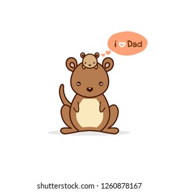 Happy father’s day greeting card with cute kangaroo cartoon. Vector illustration. 