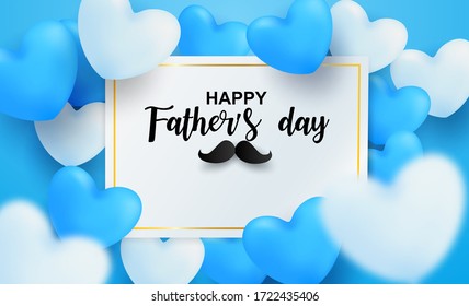 Happy Father’s Day greeting card. Design with hearts on blue background. light and shadow. Vector.