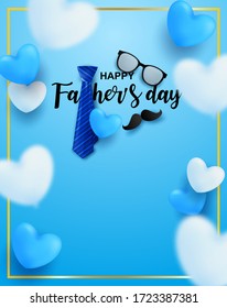 Happy Father’s Day greeting card. Design with hearts on blue background. light and shadow. Vector.