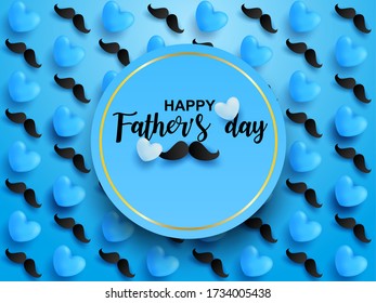 Happy Father’s Day greeting card. Design with hearts on blue background. light and shadow. Vector.