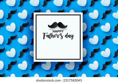 Happy Father’s Day greeting card. Design with hearts on blue background. Vector.