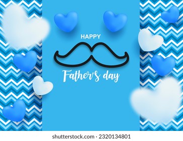 Happy Father’s Day greeting card. Design with hearts on blue background. Vector.
