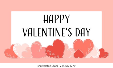 Happy Valentine’s Day. Greeting card with floral decorated hearts.