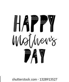 Happy Mother’s Day Greeting Card,  hand drawn Lettering card. Vector illustration.