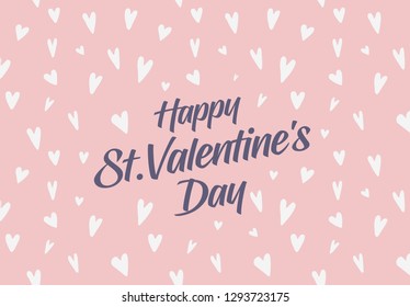 Happy St.Valentine’s Day Greeting Card. Heart Love Background. Soft Pink Pastel Cute Hipster Minimalistic Wallpaper.