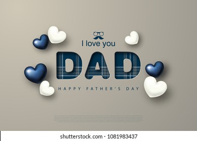 Happy Father’s Day greeting card with hearts. Vector illustration.