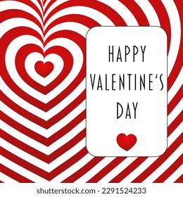 Happy Valentine‘s Day. Greeting card with red and white striped heart.