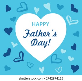 Happy Father’s Day greeting card. Vector illustration in blue colors with hearts.