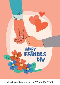 Happy Father’s Day greeting cards, Child Holding Father's hand. Vector illustration. Design element for card, poster, banner, flyer and other us.