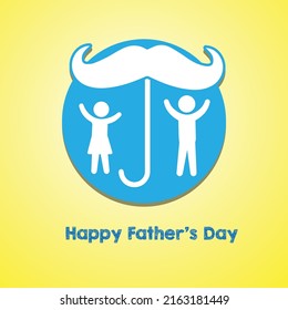 Happy Father’s Day greeting with children silhouette. Vector illustration on the yellow background.
