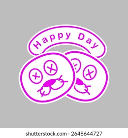 Happy Day greeting with two cartoon cat faces in white with a magenta outline