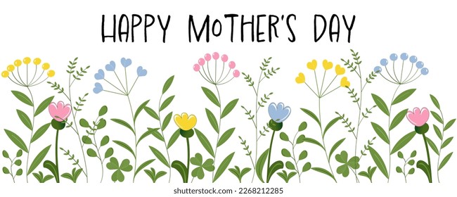 Happy Mother’s Day greetings. Floral banner with flowers in pastel colors.