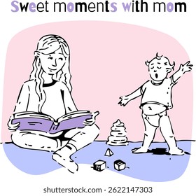 Feliz día de la madre dibuja la Ilustración vectorial. Tarjeta en estilo doodle